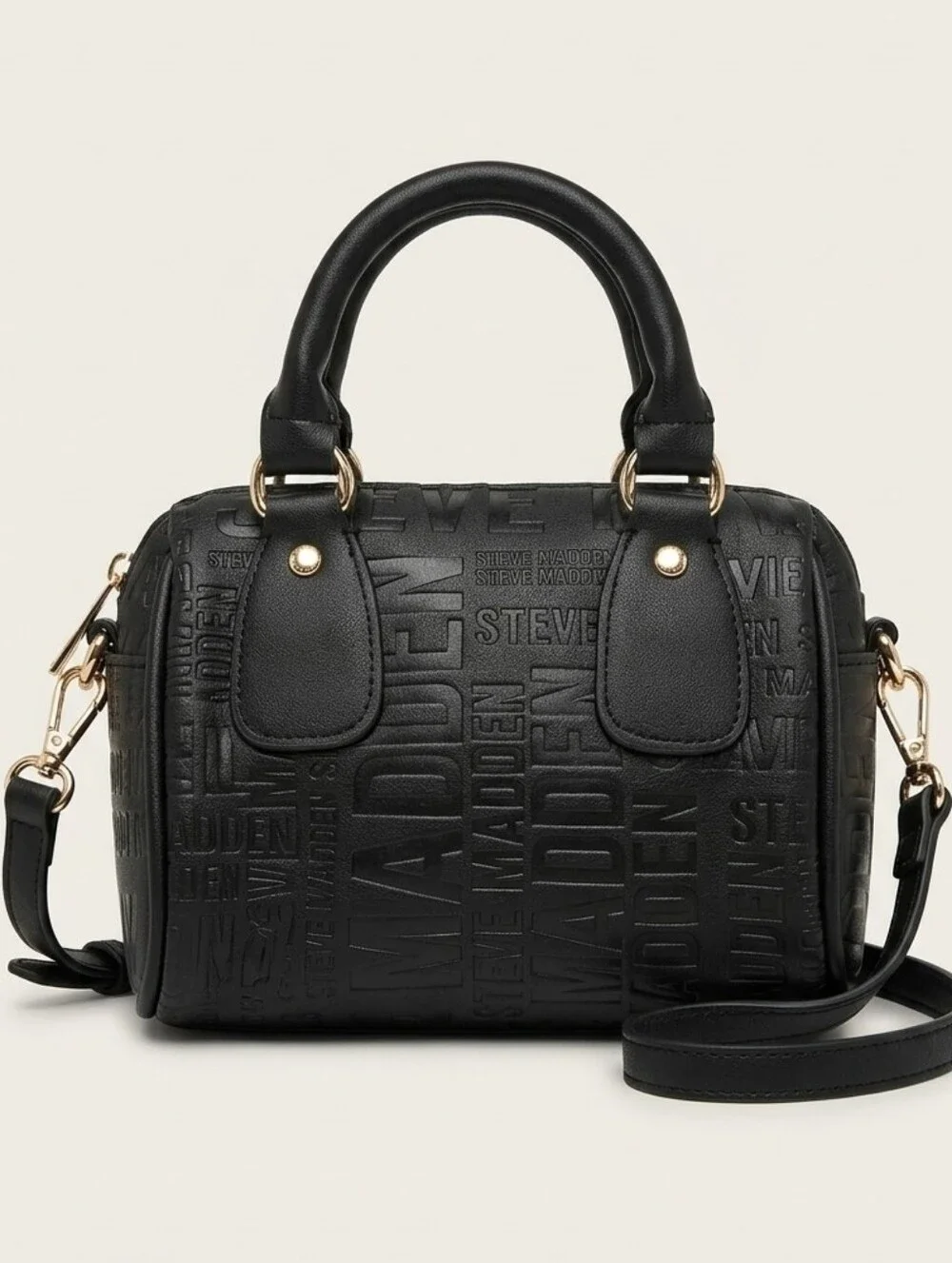 Steve Madden Floral Embossed Logo Mini Barrel Bag Crossbody Satchel Black Pink